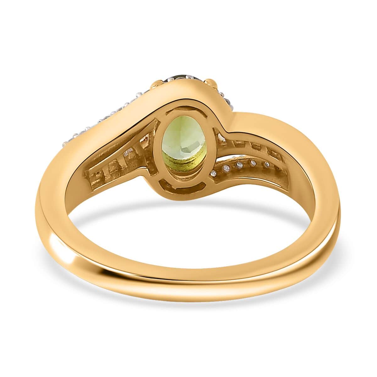 AAA Natural Calabar Green Tourmaline and Diamond Bypass Ring in Vermeil Yellow Gold Over Sterling Silver (Size 5.0) 1.00 ctw image number 4