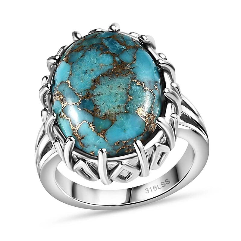 Mojave Blue Turquoise 13.50 ctw Ring in Stainless Steel (Size 8.0)