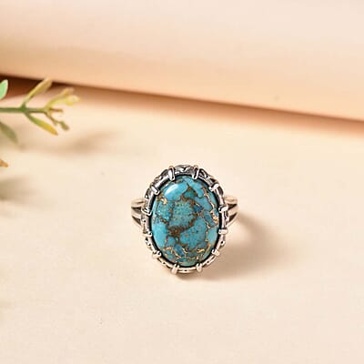 Mojave Blue Turquoise 13.50 ctw Ring in Stainless Steel (Size 8.0)