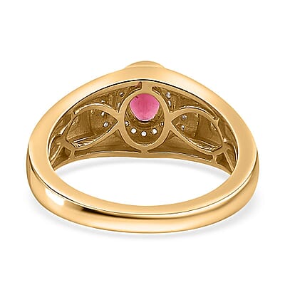 AAA Ouro Fino Rubellite and White Zircon Men' s Ring in Vermeil Yellow Gold Over Sterling Silver (Size 10.0) 1.00 ctw