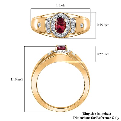 AAA Ouro Fino Rubellite and White Zircon Men' s Ring in Vermeil Yellow Gold Over Sterling Silver (Size 10.0) 1.00 ctw
