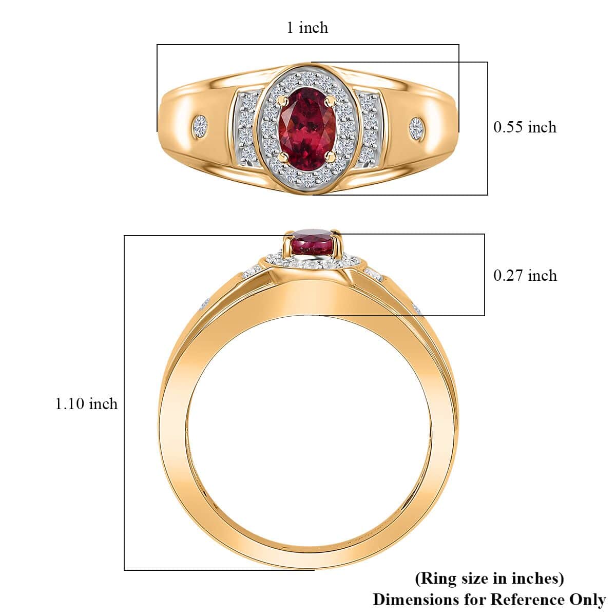 AAA Ouro Fino Rubellite and White Zircon Men' s Ring in Vermeil Yellow Gold Over Sterling Silver (Size 14.0) 1.00 ctw image number 5