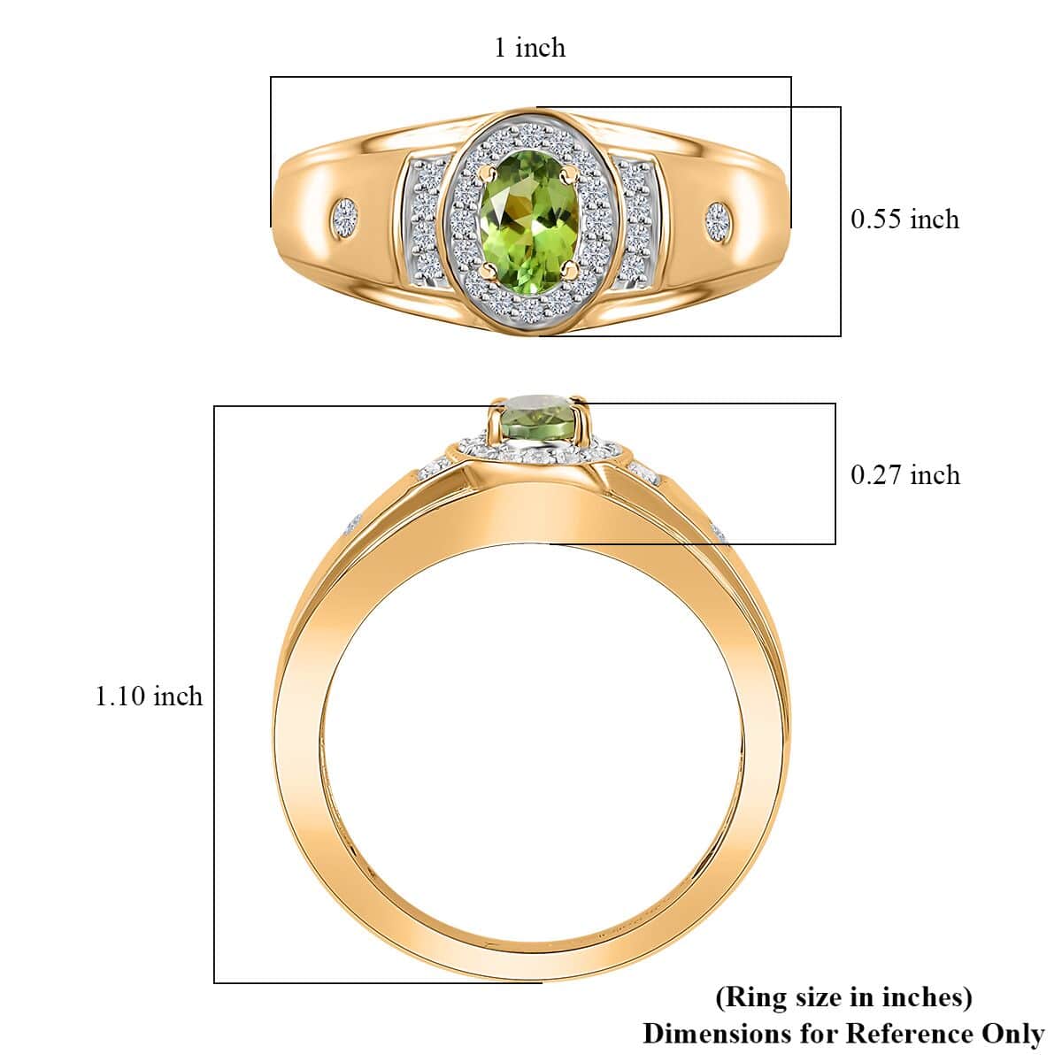 AAA Natural Calabar Green Tourmaline and White Zircon Men's Ring in Vermeil Yellow Gold Over Sterling Silver (Size 10.0) 0.90 ctw image number 5