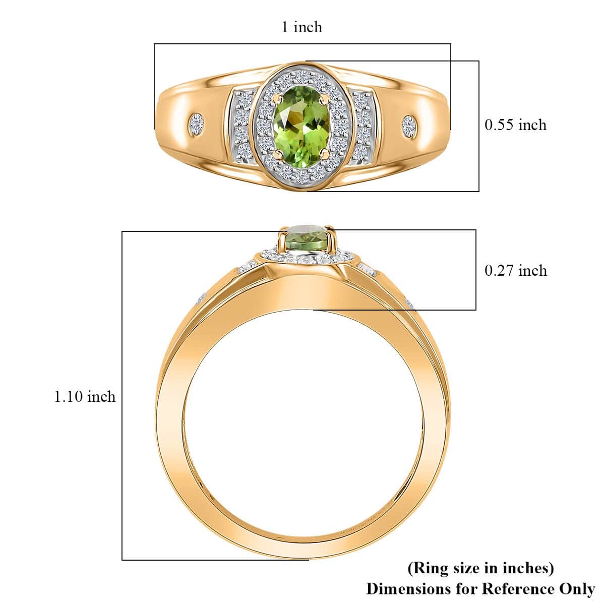 AAA Natural Calabar Green Tourmaline and White Zircon Men's Ring in Vermeil Yellow Gold Over Sterling Silver (Size 11.0) 0.90 ctw image number 5
