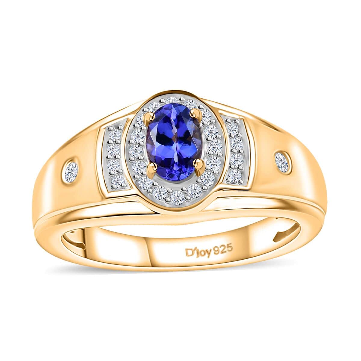 AAA Tanzanite and White Zircon Men's Ring in Vermeil Yellow Gold Over Sterling Silver (Size 11.0) 1.00 ctw image number 0