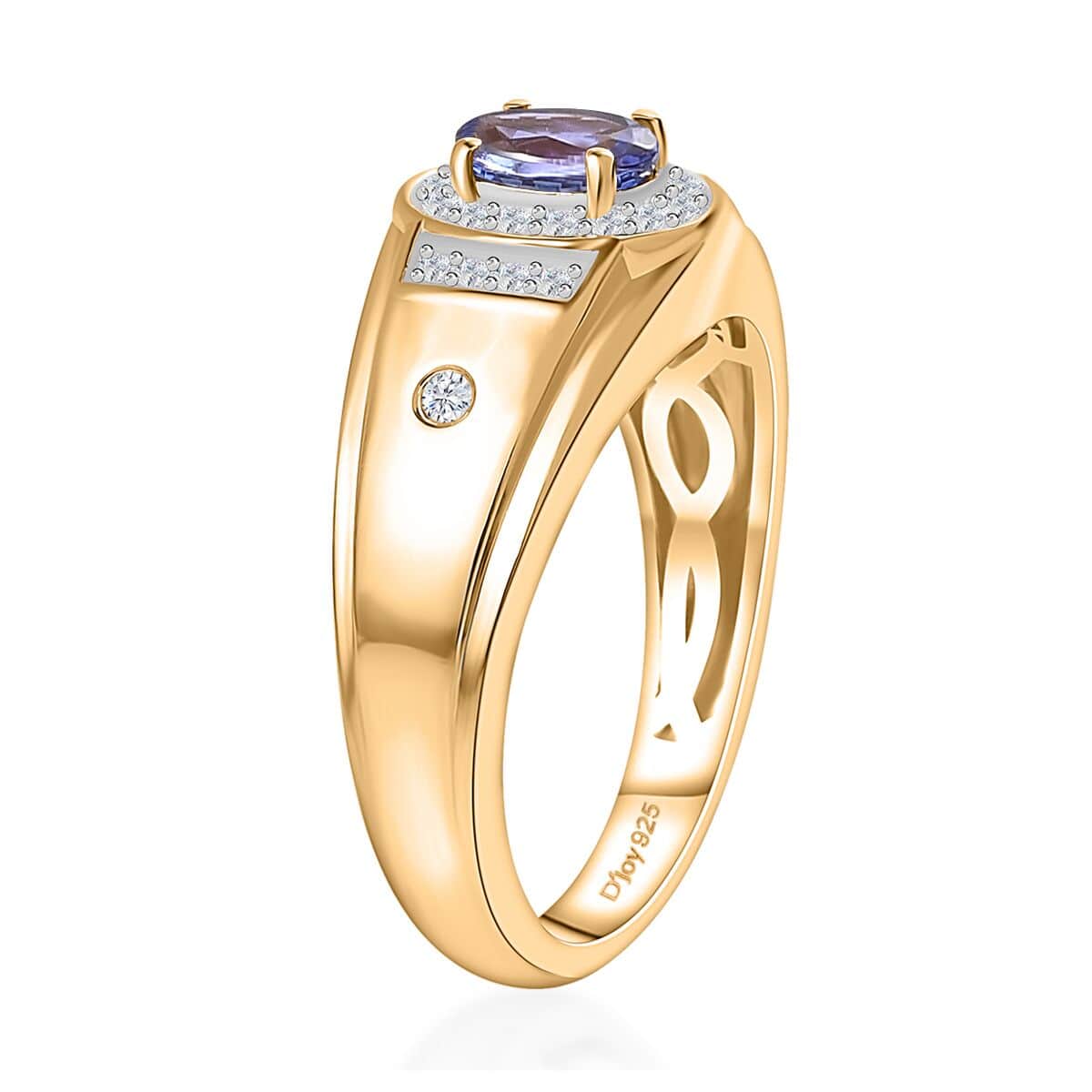 AAA Tanzanite and White Zircon Men's Ring in Vermeil Yellow Gold Over Sterling Silver (Size 12.0) 1.00 ctw image number 3