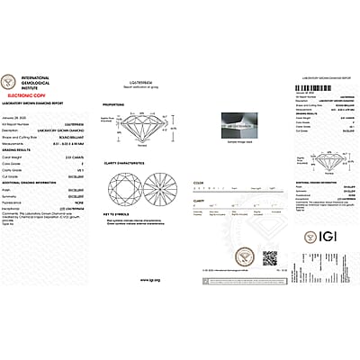 IGI Certified Luxuriant Lab Grown Diamond (Round) (E-F, VS) 2.00 ctw