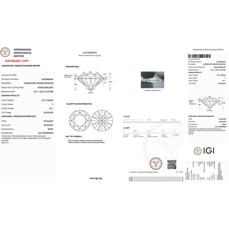 IGI Certified Luxuriant Lab Grown Diamond (Round) (E-F, VS) 2.00 ctw