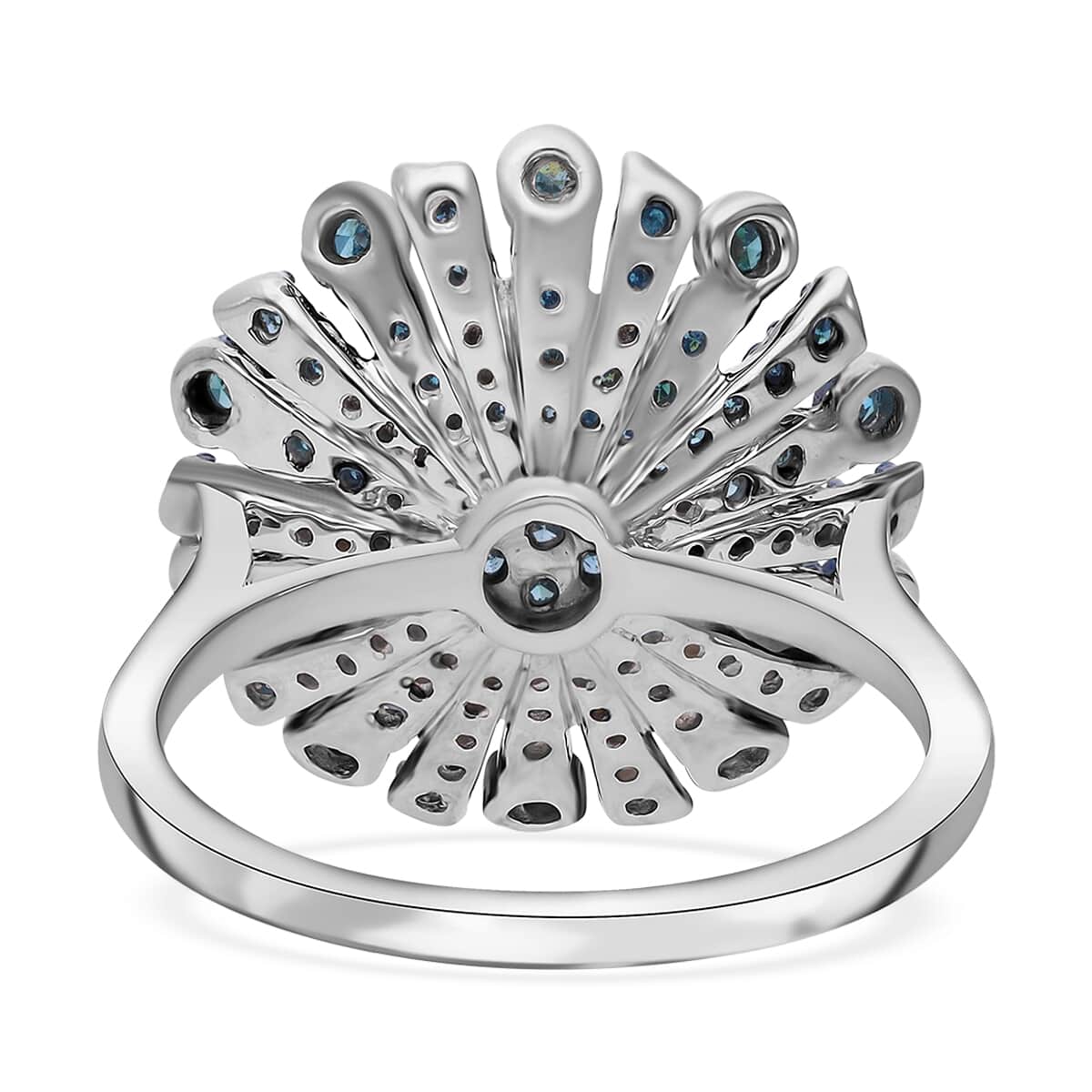 Blue Diamond Floral Ring in Platinum Over Sterling Silver (Size 8.0) 1.00 ctw image number 4