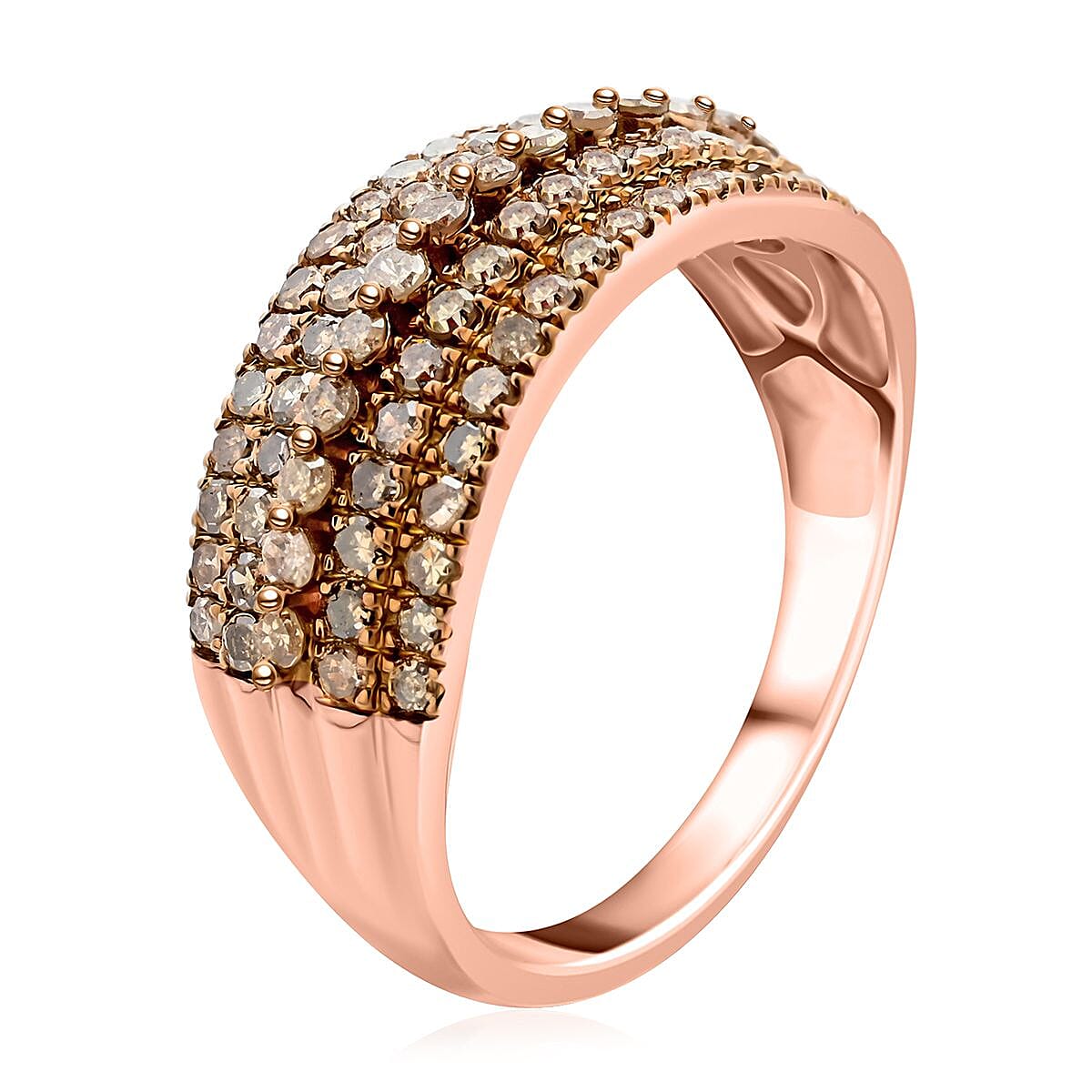Natural Champagne Diamond Ring in Vermeil RG Over Sterling Silver (Size 10.0) 1.00 ctw