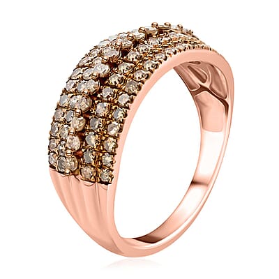 Natural Champagne Diamond Ring in Vermeil RG Over Sterling Silver (Size 10.0) 1.00 ctw