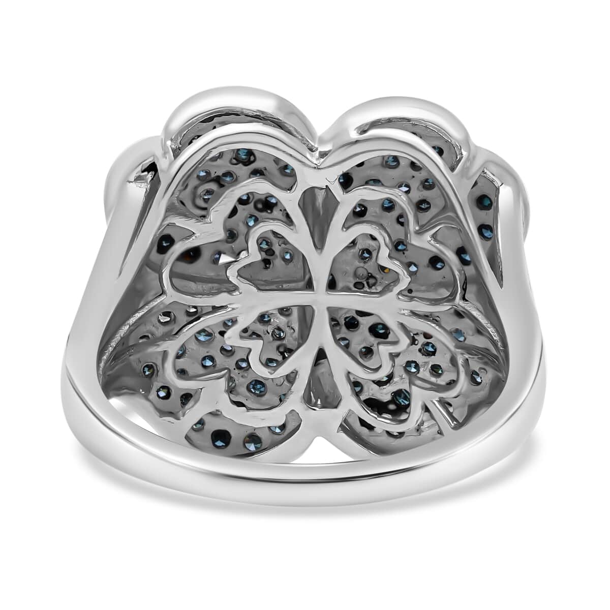 Blue Diamond (IR) Leaf Clover Ring in Platinum Over Sterling Silver (Size 10.0) 1.00 ctw image number 4