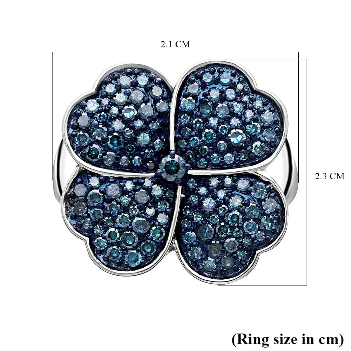 Blue Diamond (IR) Leaf Clover Ring in Platinum Over Sterling Silver (Size 10.0) 1.00 ctw image number 5