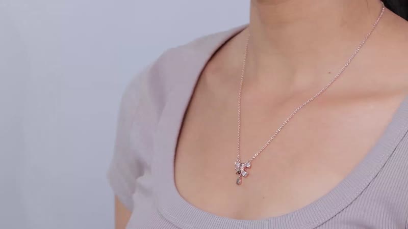 Natural Champagne Diamond Bow Necklace 18-20 Inches in Vermeil Rose Gold Over Sterling Silver 0.33 ctw
