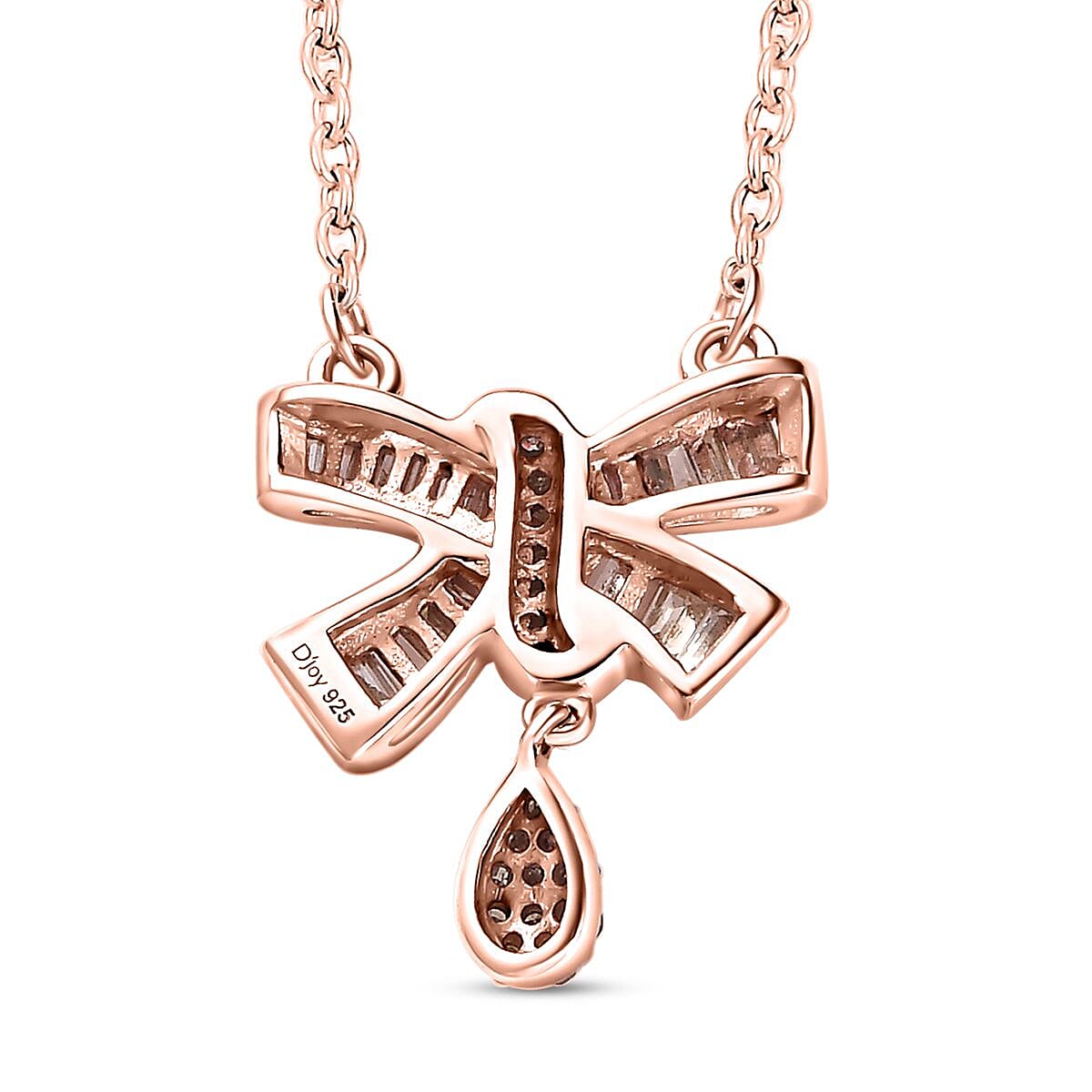 Natural Champagne Diamond Bow Necklace 18-20 Inches in Vermeil Rose Gold Over Sterling Silver 0.33 ctw