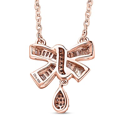 Natural Champagne Diamond Bow Necklace 18-20 Inches in Vermeil Rose Gold Over Sterling Silver 0.33 ctw