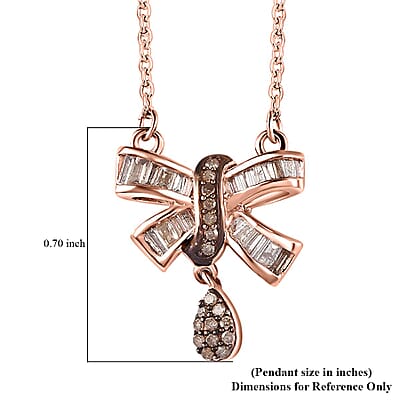 Natural Champagne Diamond Bow Necklace 18-20 Inches in Vermeil Rose Gold Over Sterling Silver 0.33 ctw
