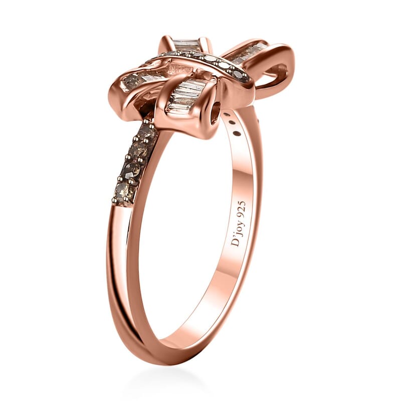 Natural Champagne Diamond Bow Ring in Vermeil Rose Gold Over Sterling Silver (Size 10.0) 0.33 ctw
