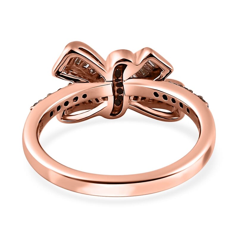 Natural Champagne Diamond Bow Ring in Vermeil Rose Gold Over Sterling Silver (Size 10.0) 0.33 ctw
