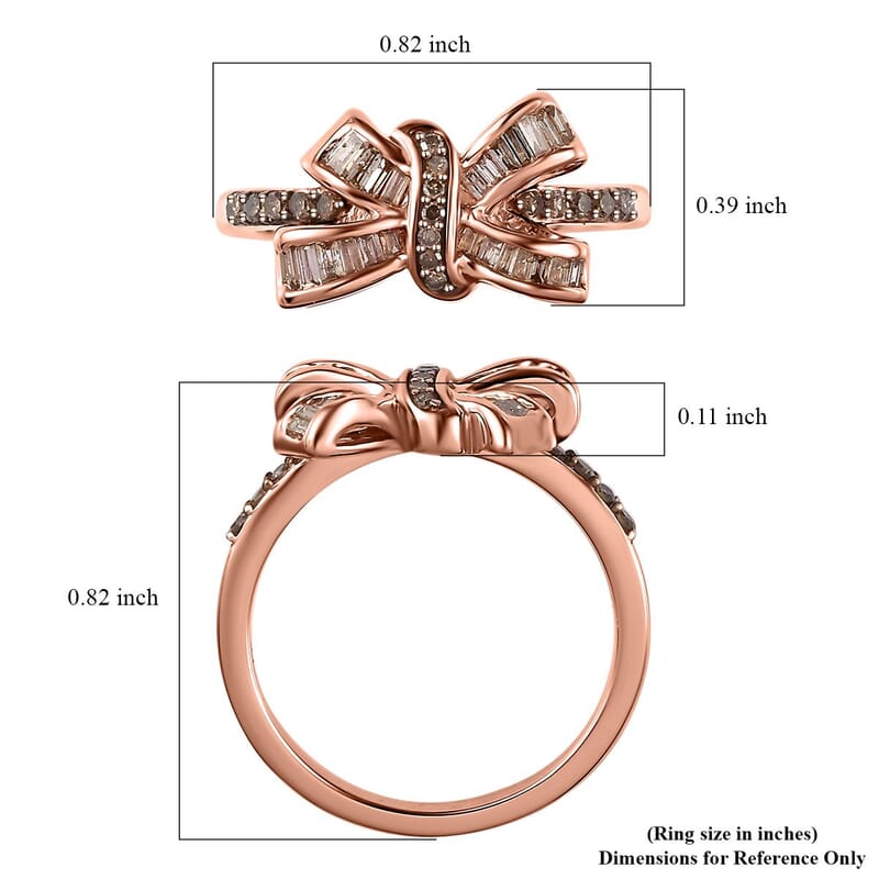 Natural Champagne Diamond Bow Ring in Vermeil Rose Gold Over Sterling Silver (Size 10.0) 0.33 ctw