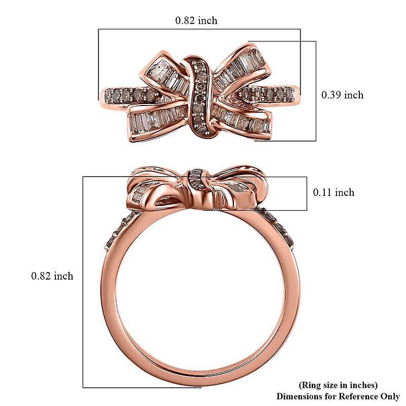 Natural Champagne Diamond Bow Ring in Vermeil Rose Gold Over Sterling Silver (Size 10.0) 0.33 ctw
