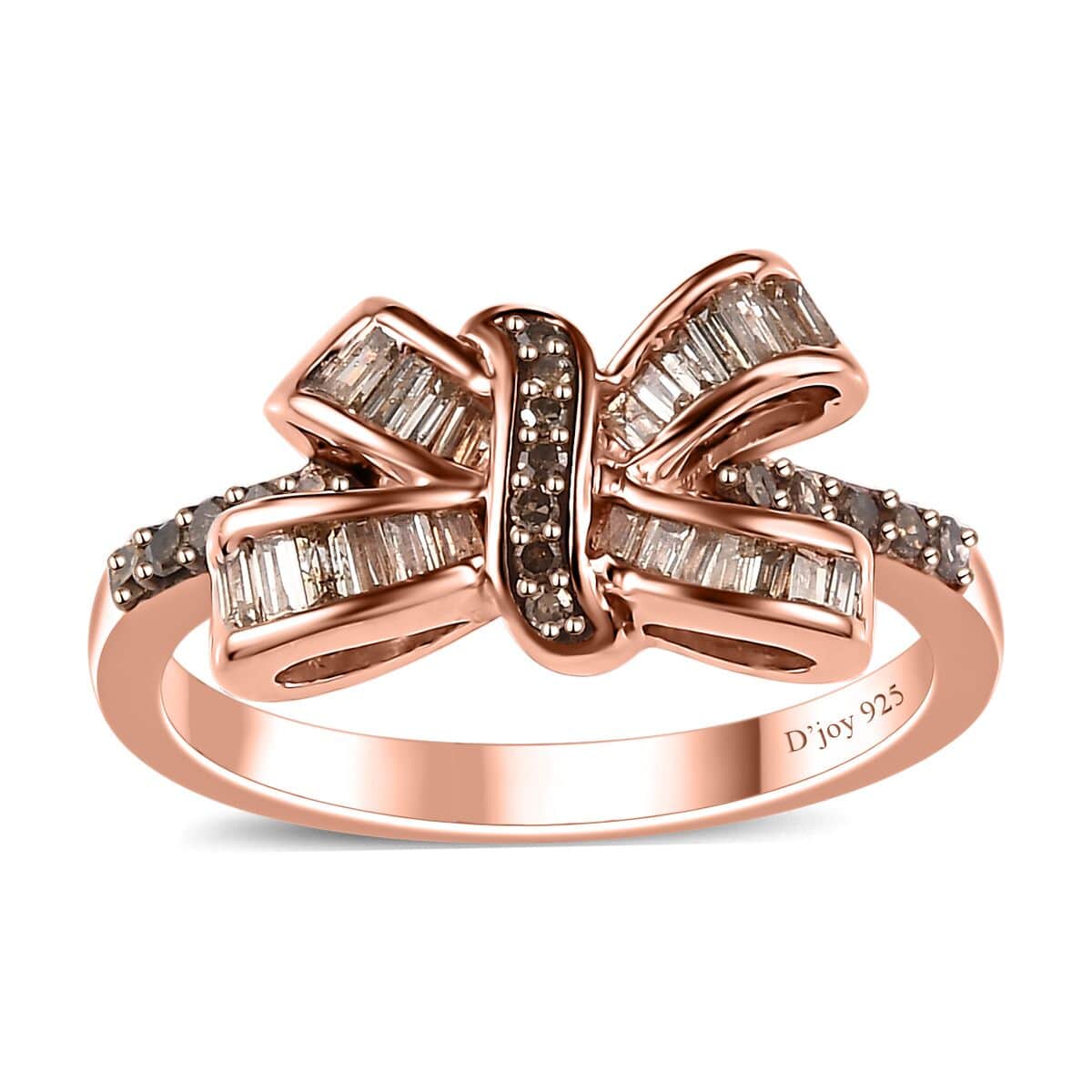 Natural Champagne Diamond Bow Ring in Vermeil Rose Gold Over Sterling Silver (Size 7.0) 0.33 ctw image number 0