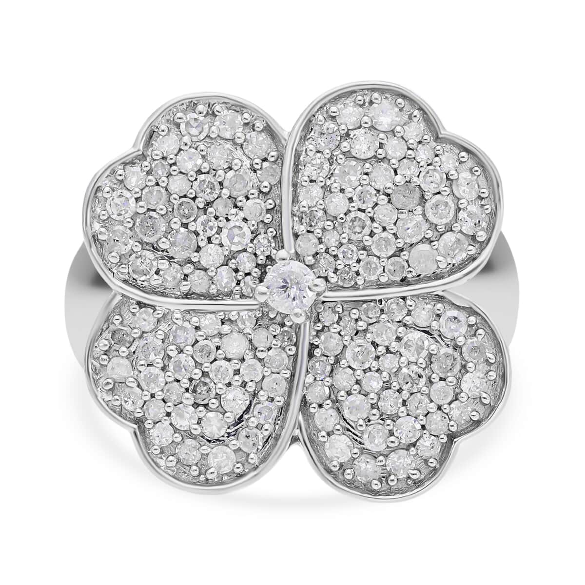 Diamond Leaf Clover Ring in Platinum Over Sterling Silver (Size 8) 1.00 ctw image number 0