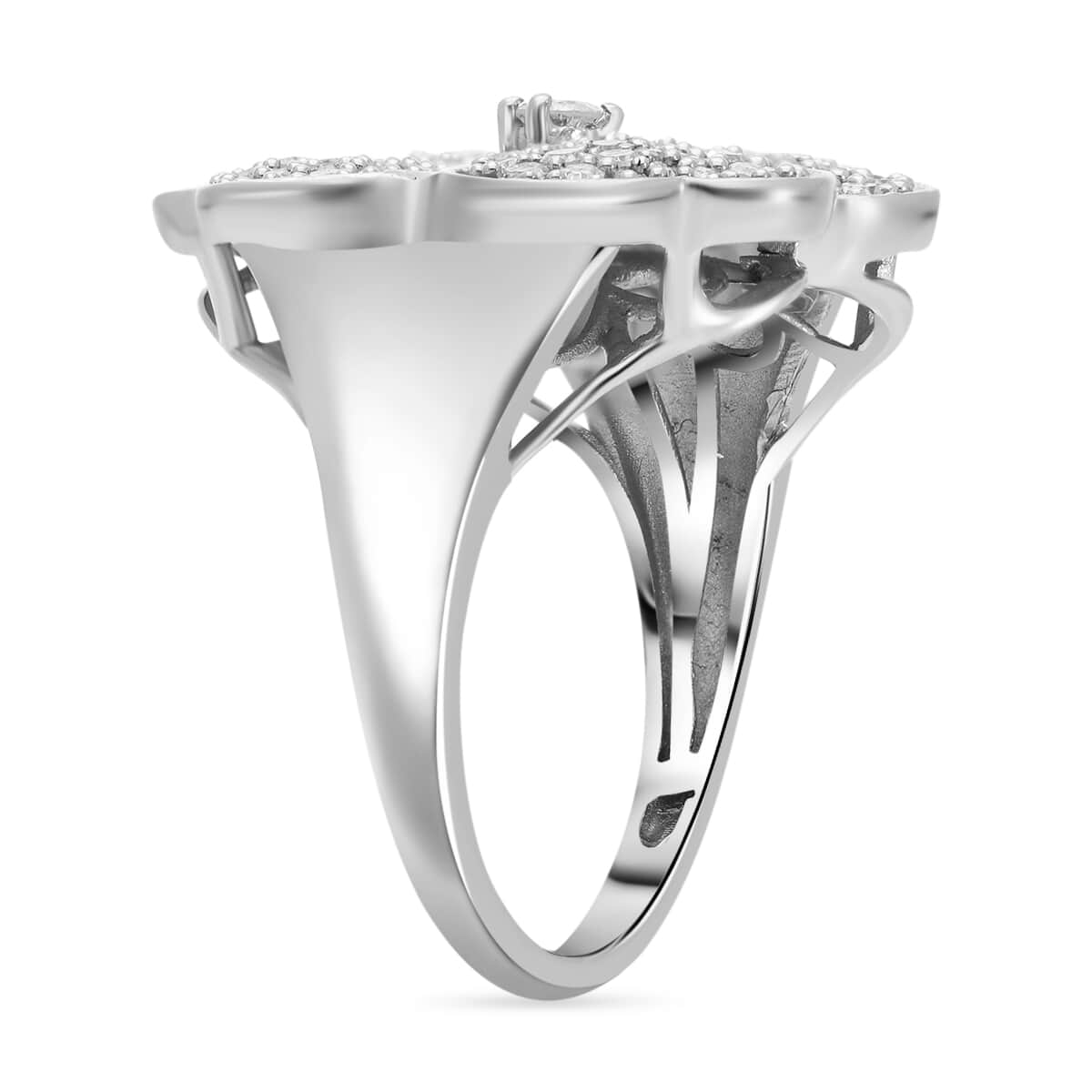 Diamond Leaf Clover Ring in Platinum Over Sterling Silver (Size 8) 1.00 ctw image number 3