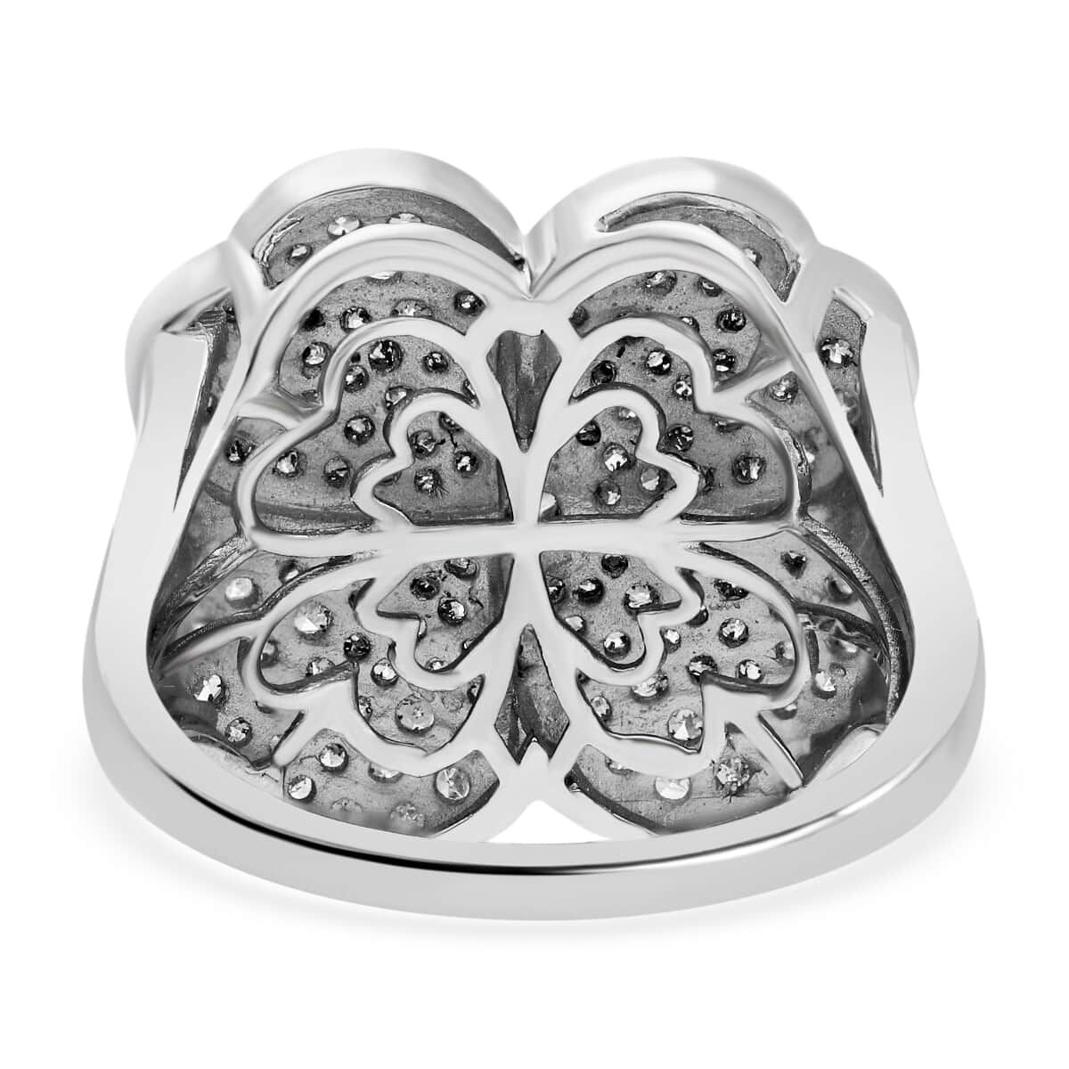 Diamond Leaf Clover Ring in Platinum Over Sterling Silver (Size 8) 1.00 ctw image number 4