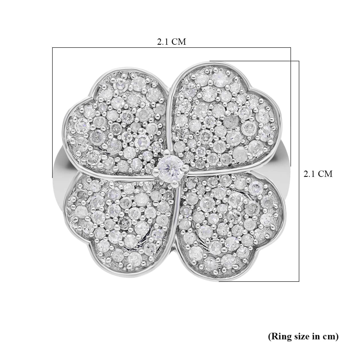 Diamond Leaf Clover Ring in Platinum Over Sterling Silver (Size 8) 1.00 ctw image number 5