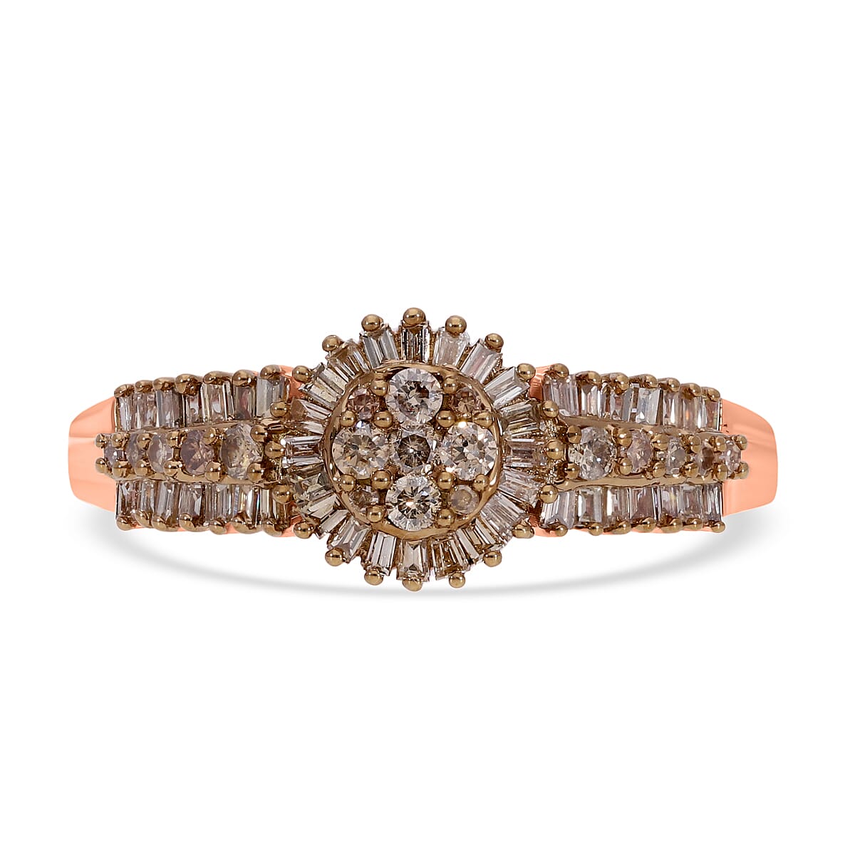 Natural Champagne Diamond Ring in Vermeil Rose Gold Over Sterling Silver (Size 8.0) 0.50 ctw