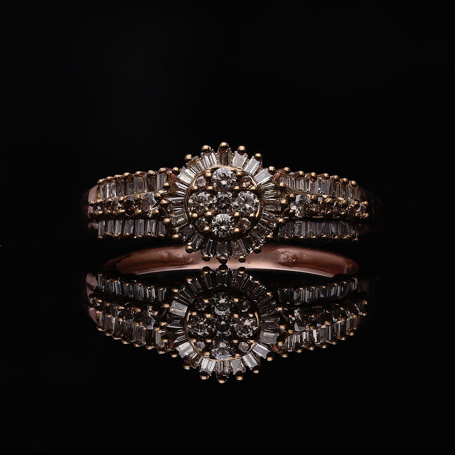 Natural Champagne Diamond Ring in Vermeil Rose Gold Over Sterling Silver (Size 8.0) 0.50 ctw