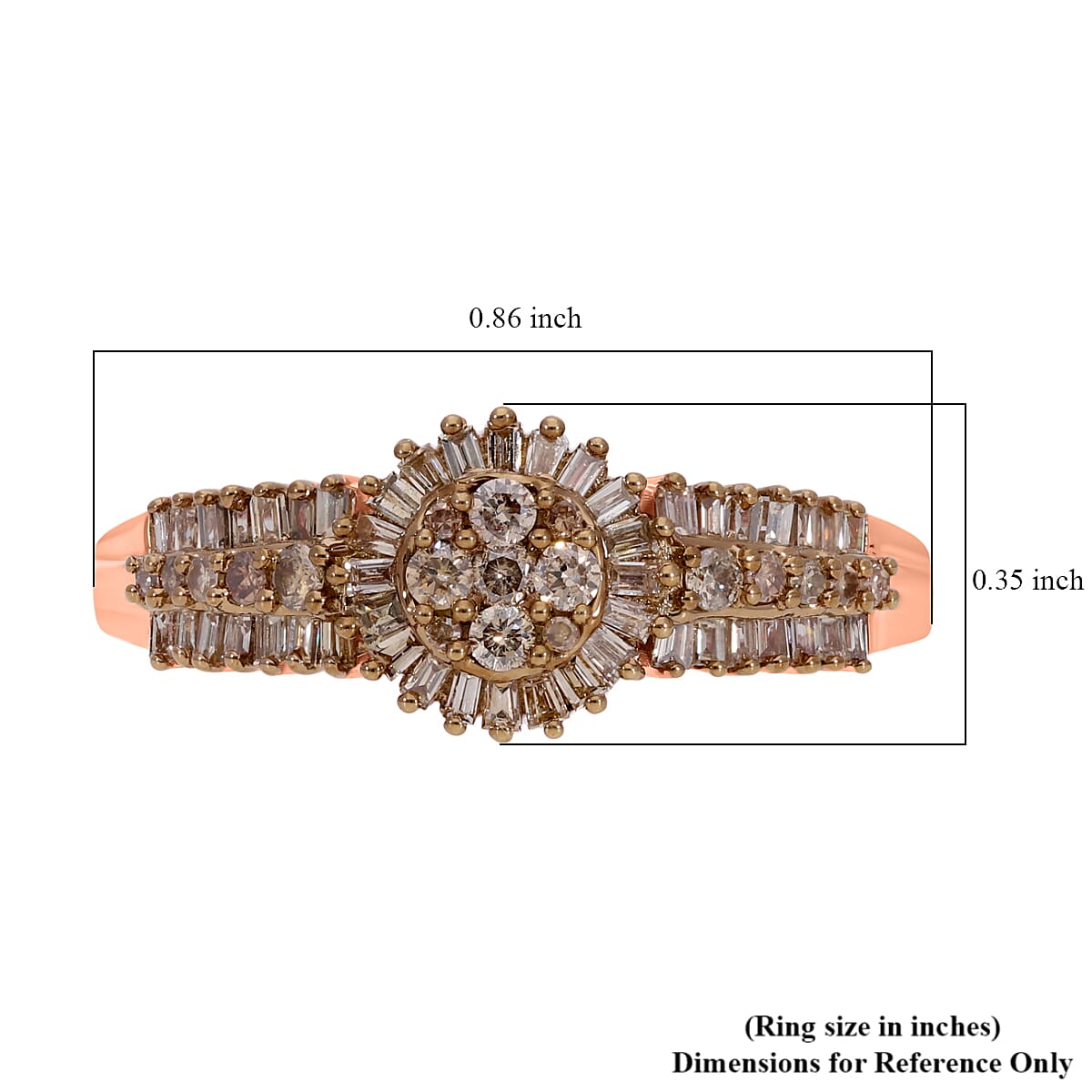 Natural Champagne Diamond Ring in Vermeil Rose Gold Over Sterling Silver (Size 8.0) 0.50 ctw