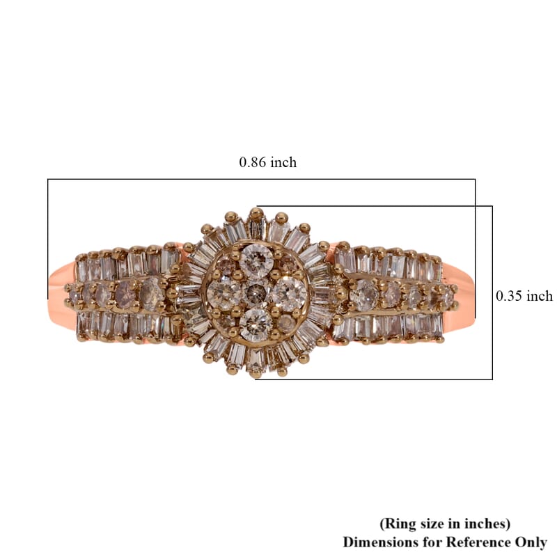 Natural Champagne Diamond Ring in Vermeil Rose Gold Over Sterling Silver (Size 8.0) 0.50 ctw
