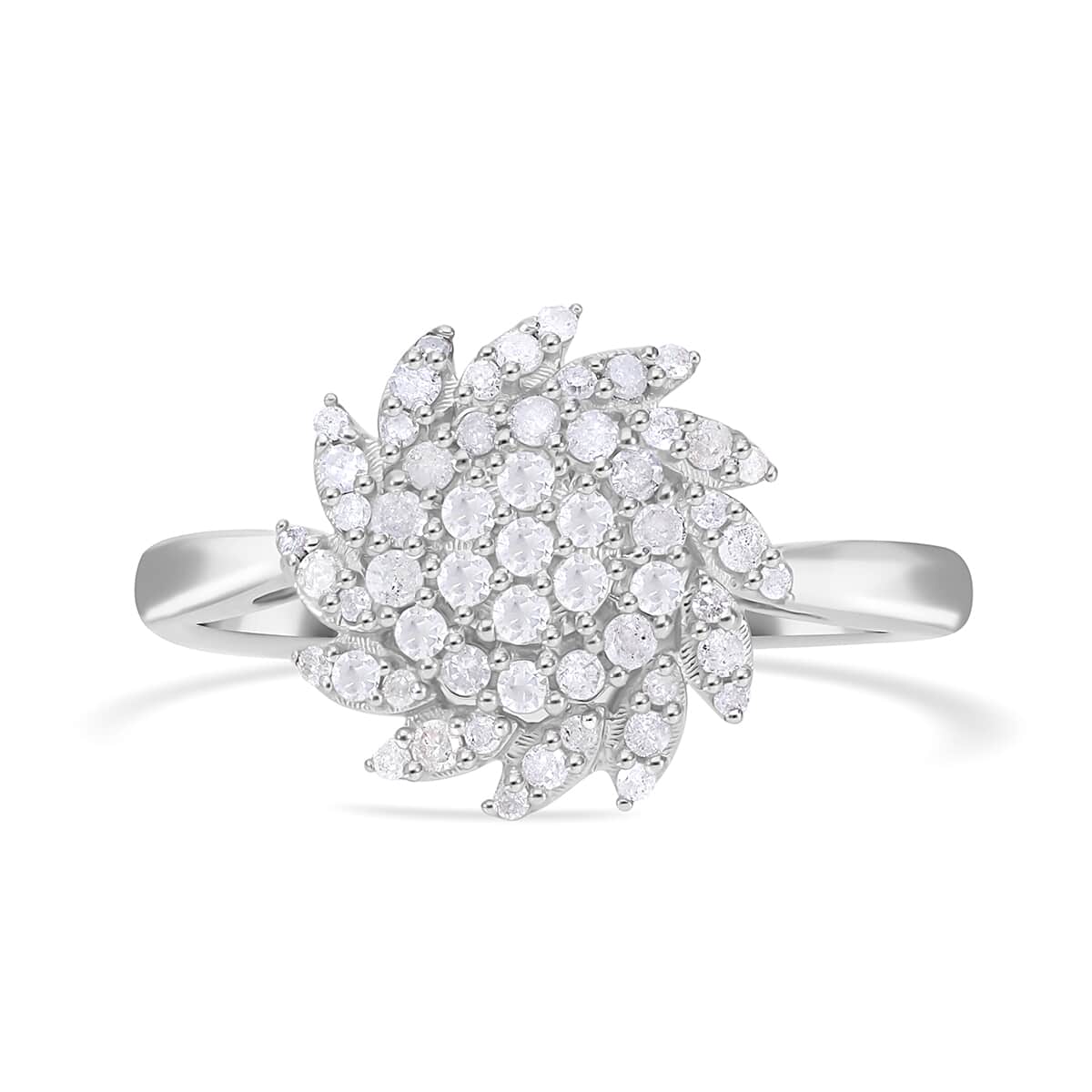 Diamond Floral Ring in Platinum Over Sterling Silver (Size 8) 0.50 ctw image number 0