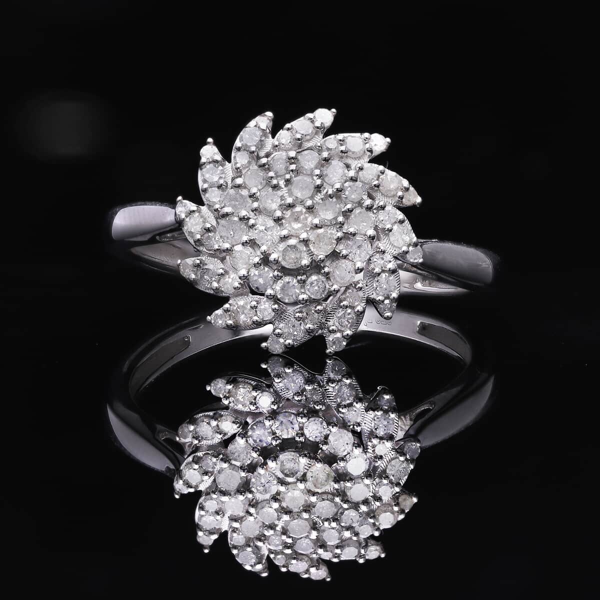 Diamond Floral Ring in Platinum Over Sterling Silver (Size 8) 0.50 ctw image number 1