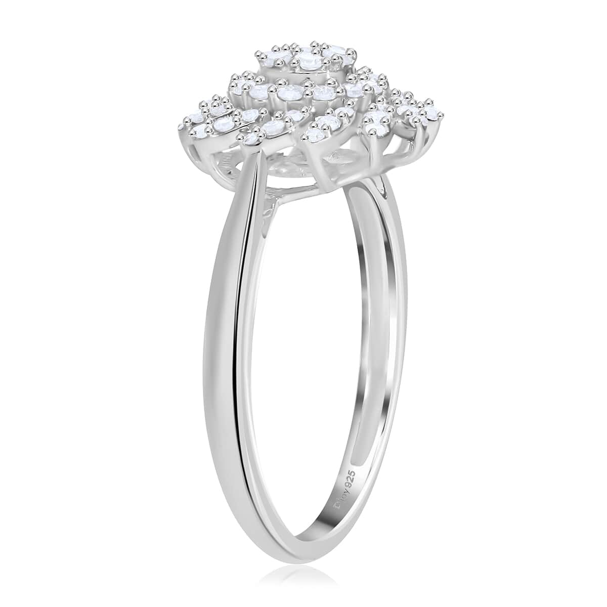 Diamond Floral Ring in Platinum Over Sterling Silver (Size 8) 0.50 ctw image number 3