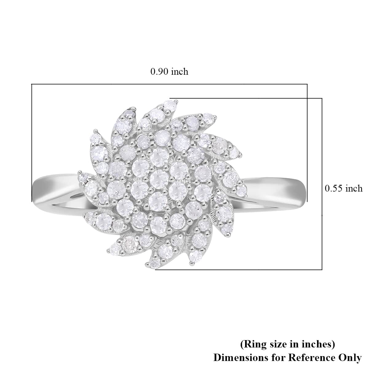 Diamond Floral Ring in Platinum Over Sterling Silver (Size 8) 0.50 ctw image number 5