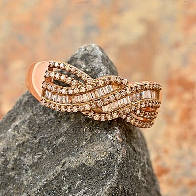 Natural Champagne Diamond Ring in Vermeil Rose Gold Over Sterling Silver (Size 10.0) 0.50 ctw