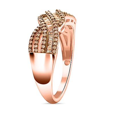 Natural Champagne Diamond Ring in Vermeil Rose Gold Over Sterling Silver (Size 10.0) 0.50 ctw