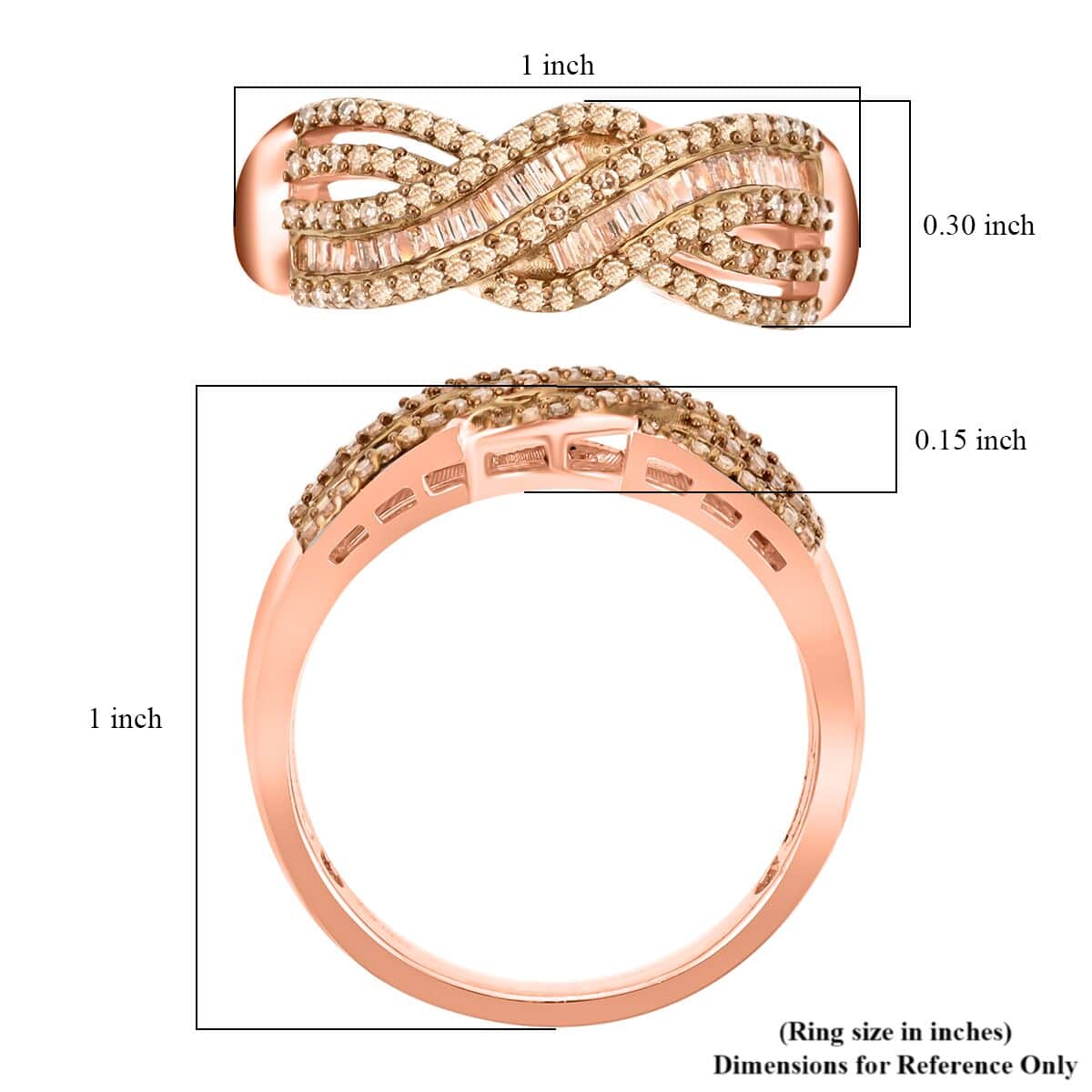 Natural Champagne Diamond Ring in Vermeil Rose Gold Over Sterling Silver (Size 10.0) 0.50 ctw image number 4