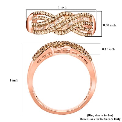 Natural Champagne Diamond Ring in Vermeil Rose Gold Over Sterling Silver (Size 10.0) 0.50 ctw