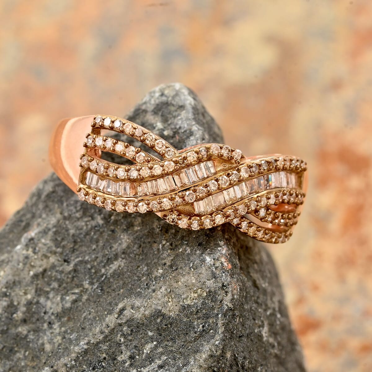 Natural Champagne Diamond Ring in Vermeil Rose Gold Over Sterling Silver (Size 5.0) 0.50 ctw image number 1