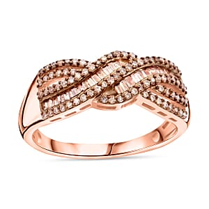 Natural Champagne Diamond Ring in Vermeil Rose Gold Over Sterling Silver (Size 7.0) 0.50 ctw