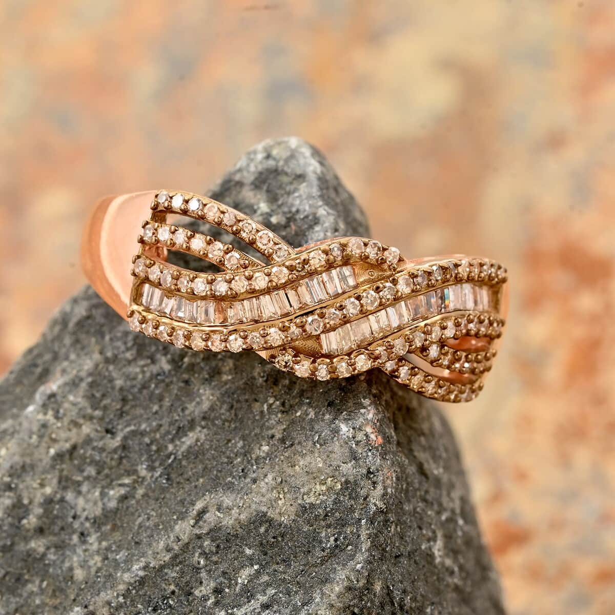 Natural Champagne Diamond Ring in Vermeil Rose Gold Over Sterling Silver (Size 9.0) 0.50 ctw image number 1