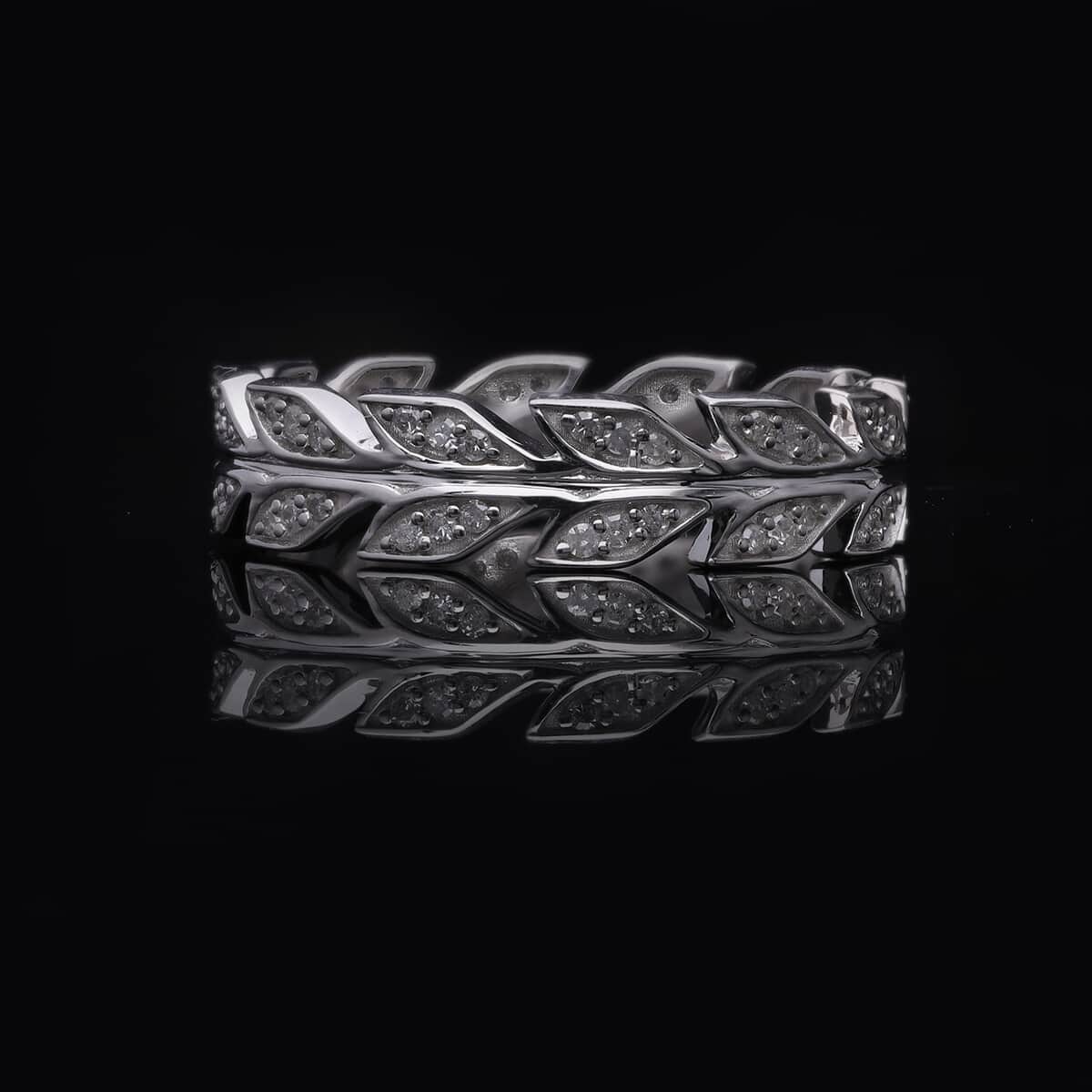 Diamond Arrow of Leafy Vine Ring in Platinum Over Sterling Silver (Size 8.0) 0.50 ctw image number 1