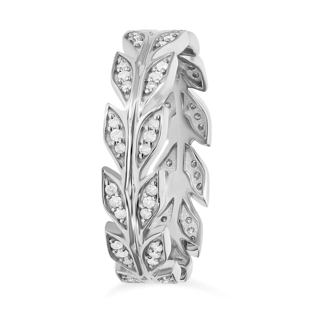 Diamond Arrow of Leafy Vine Ring in Platinum Over Sterling Silver (Size 8.0) 0.50 ctw image number 3