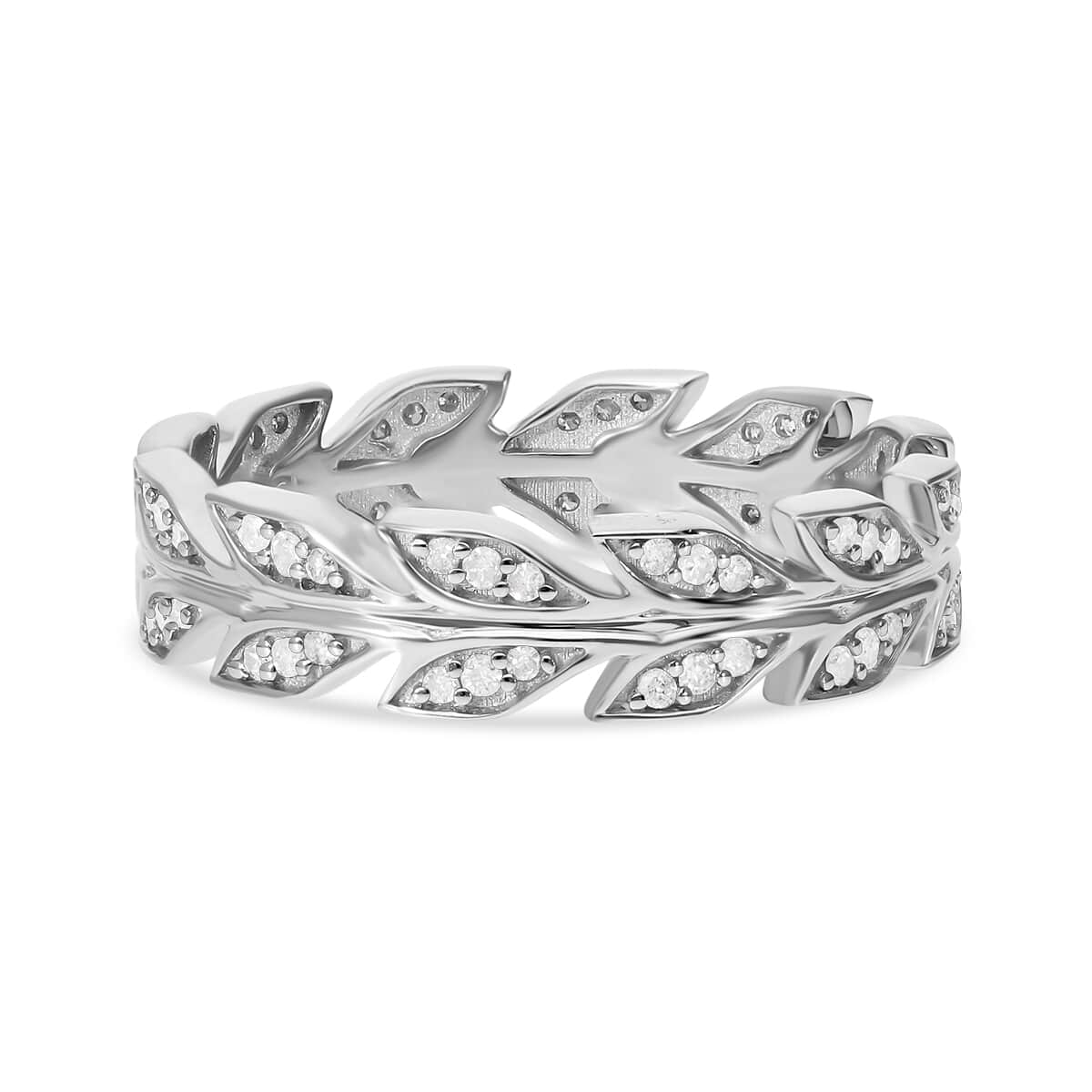 Diamond Arrow of Leafy Vine Ring in Platinum Over Sterling Silver (Size 8.0) 0.50 ctw image number 4