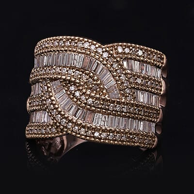 Natural Champagne Diamond Ring in Vermeil Rose Gold Over Sterling Silver (Size 9.0) 1.50 ctw