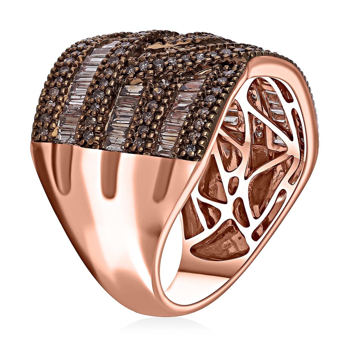 Natural Champagne Diamond Ring in Vermeil Rose Gold Over Sterling Silver (Size 9.0) 1.50 ctw